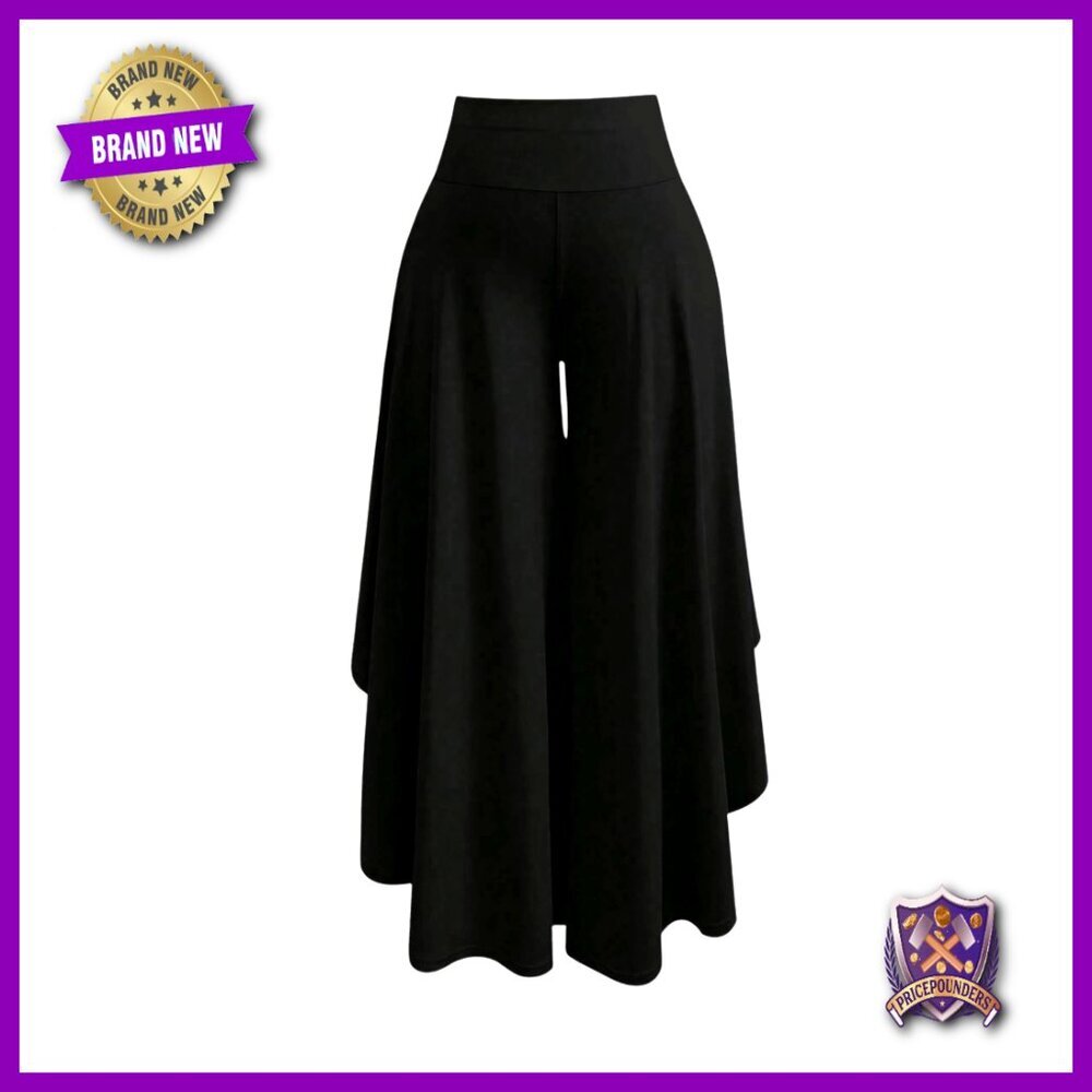 Plus Size High Waisted Asymmetrical Ruffle Hem Wide Leg Palazzo Pants